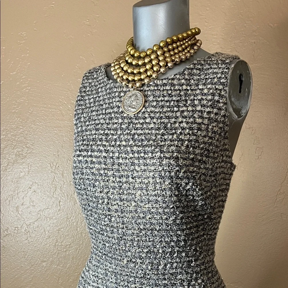 J. Crew Collection Gold Tweed Midi Pencil Dress.  Sz 6 - Picture 5 of 7